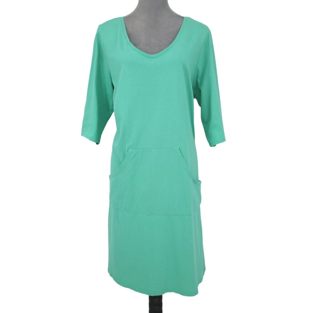 J Jill Pure Jill Weekender Dress Plus Size 1X Green Cotton Knit Front Pocket